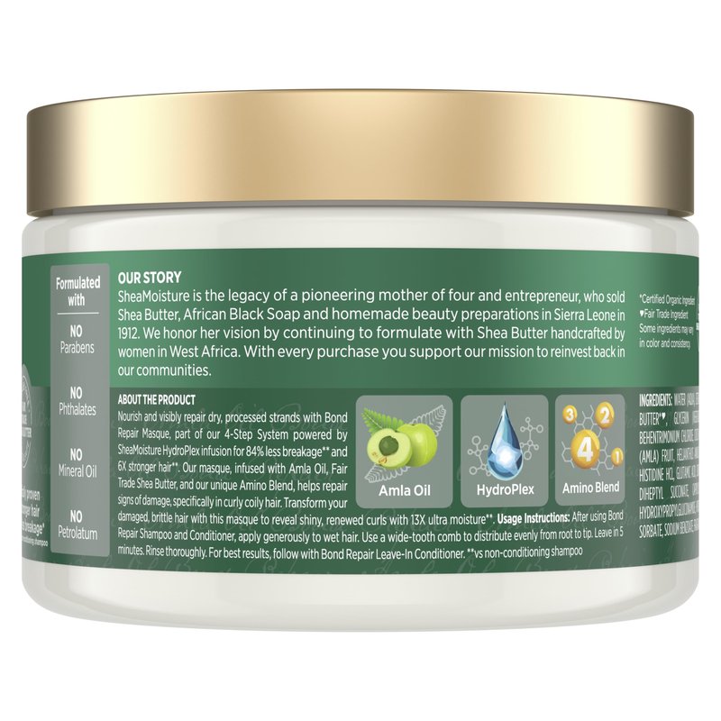 SheaMoisture Bond Repair Masque Amla Oil Deeply Moisturizes and Visibly Repairs Damage with Hydroplex Technology and Amla Oil for Stronger Hair with Restorative HydroPlex Infusion 11 oz