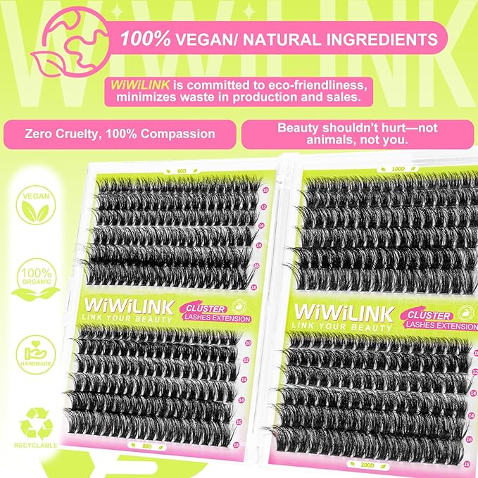 Lash Clusters 60D 80D 100D 200D Individual Lashes 424PCS 10-18mm Eyelash Clusters Wispy Cluster Eyelash Extensions D-curly DIY Lash Extension for Beginners