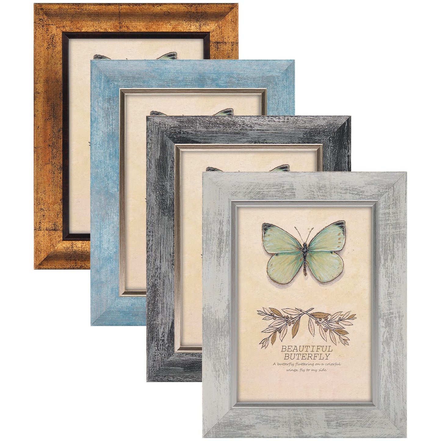 XUANLUO 5x7 Picture Frames Set of 4 Rustic Retro Photo Frame with HD plastic cover for all Mount and Tabletop Display Family Friends Wedding Gift