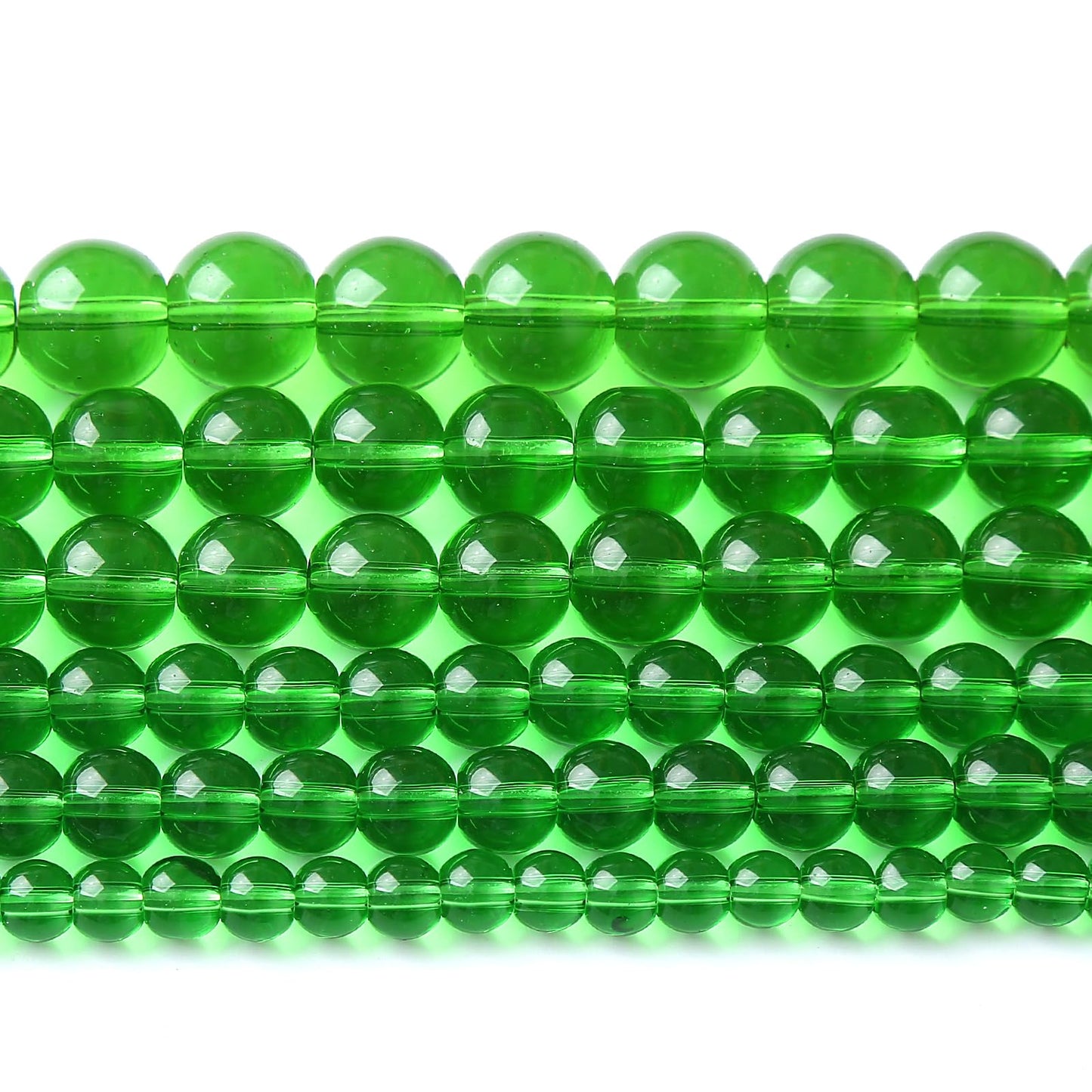 46pcs 8mm Smooth Green Crystal Glass Quartz Beads Round Loose Beads for Jewelry Making DIY Bracelet Necklace 15" Energy Healing Power Stone Beads(8mm, Green Crystal Glass)