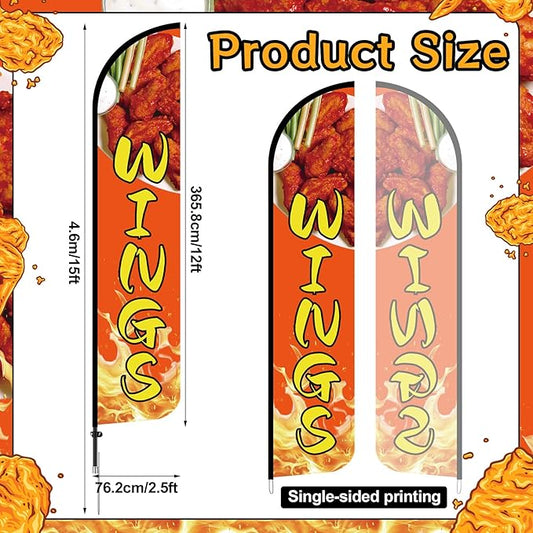 HunnmingRe Wings Street Advertising Swooper Flag Banner 15ft Feather Flag with Pole and Ground Stake Advertising Feather Banner Sign for Restaurant Business Outside Ground