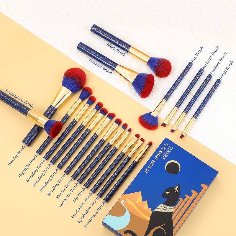 Docolor 19Pcs Bastet Cat Makeup Brush Set + Makeup Brushes Cleaner Set,Premium Synthetic Kabuki Foundation Blending Rainbow Make Up Brush Set with Solid Soap Cleanser & Color Removal Sponge