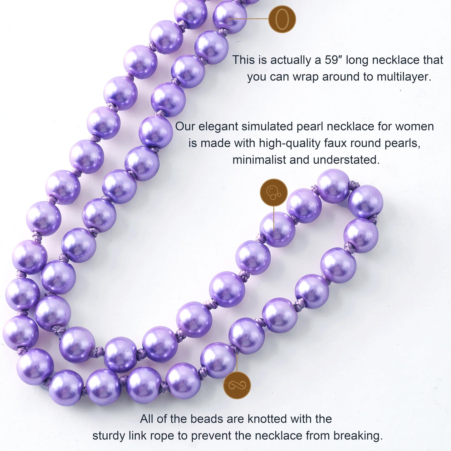 BABEYOND Long Pearl Necklace Faux Pearls Necklace Set Beaded Long Pearls Necklace 1920s Gatsby Costume Jewelry (Purple)
