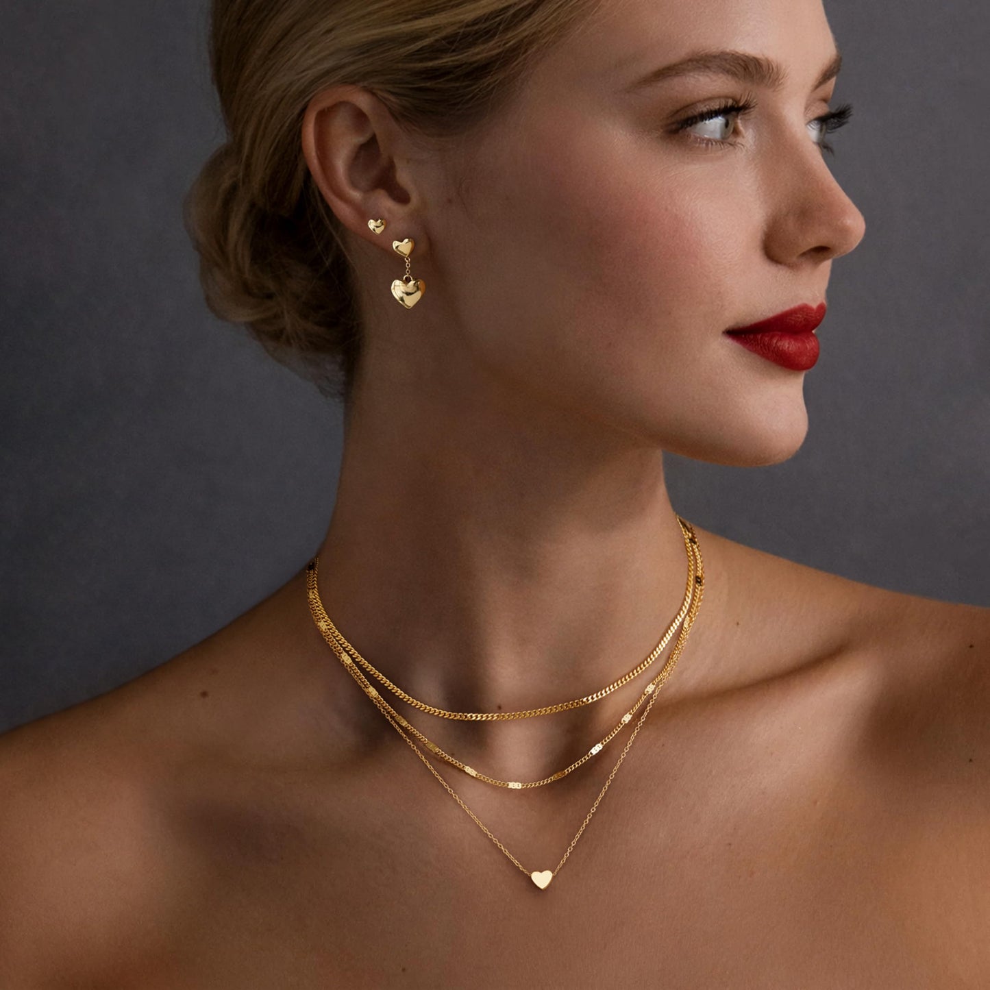 Poxtex Layered Tiny Gold Heart Necklaces for Women, Dainty Stackable Cute Heart Pendant Choker Necklaces, Valentine Gifts for Mom Wife Girlfriend Sister Friend Women Beauty Gifts for Young Women