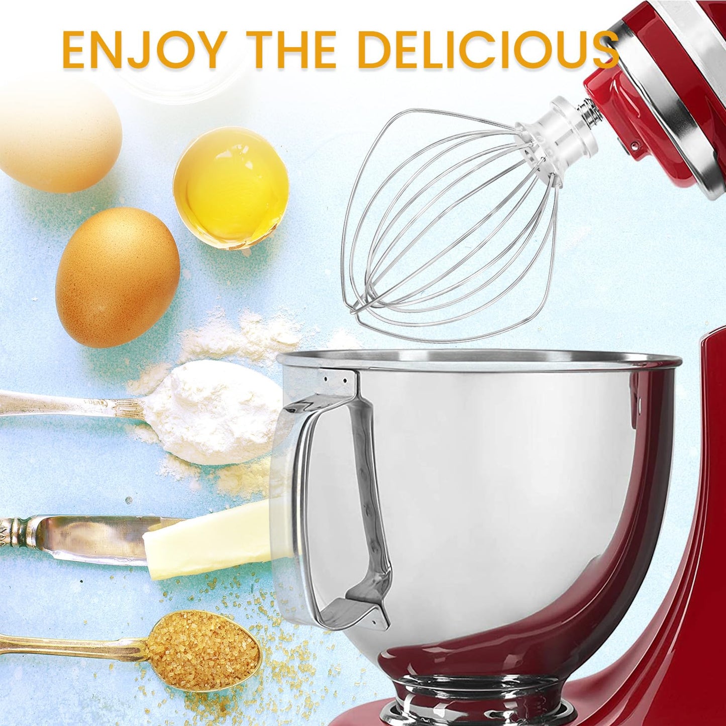 NewlyArt Whisk Attachment Fits KitchenAid, 6 Wire Whip for 4.5 5 Quart KitchenAid Tilt-Head Stand Mixer，K45WW Kitchen Aid Accessories and Attachments, Stainless Steel Wires + Aluminum Hub