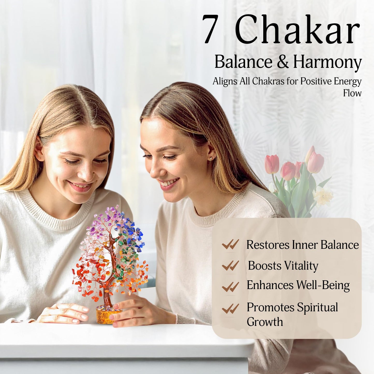 YATSKIA Seven Chakra Crystal Tree, Gemstone Tree of Life, Birthday Gifts for Women, Home Office Decor, Feng Shui Decor, Crystal Gifts