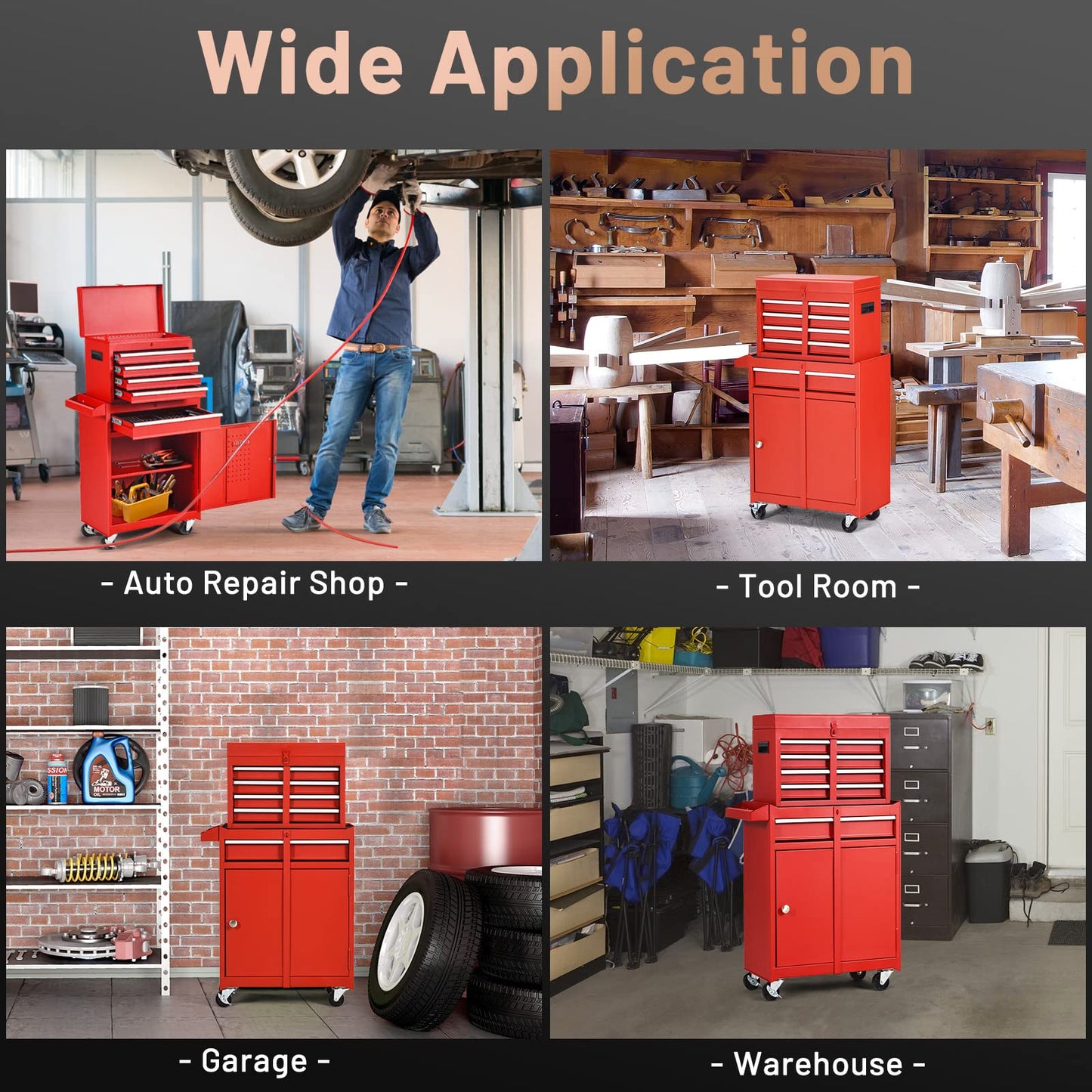ERGOMASTER Tool Chest Heavy Duty Rolling Tool Box with Cabinet 5-Drawer for Lockable & Removable Cabinet for Garage and Workshop - 5-Drawer &Red