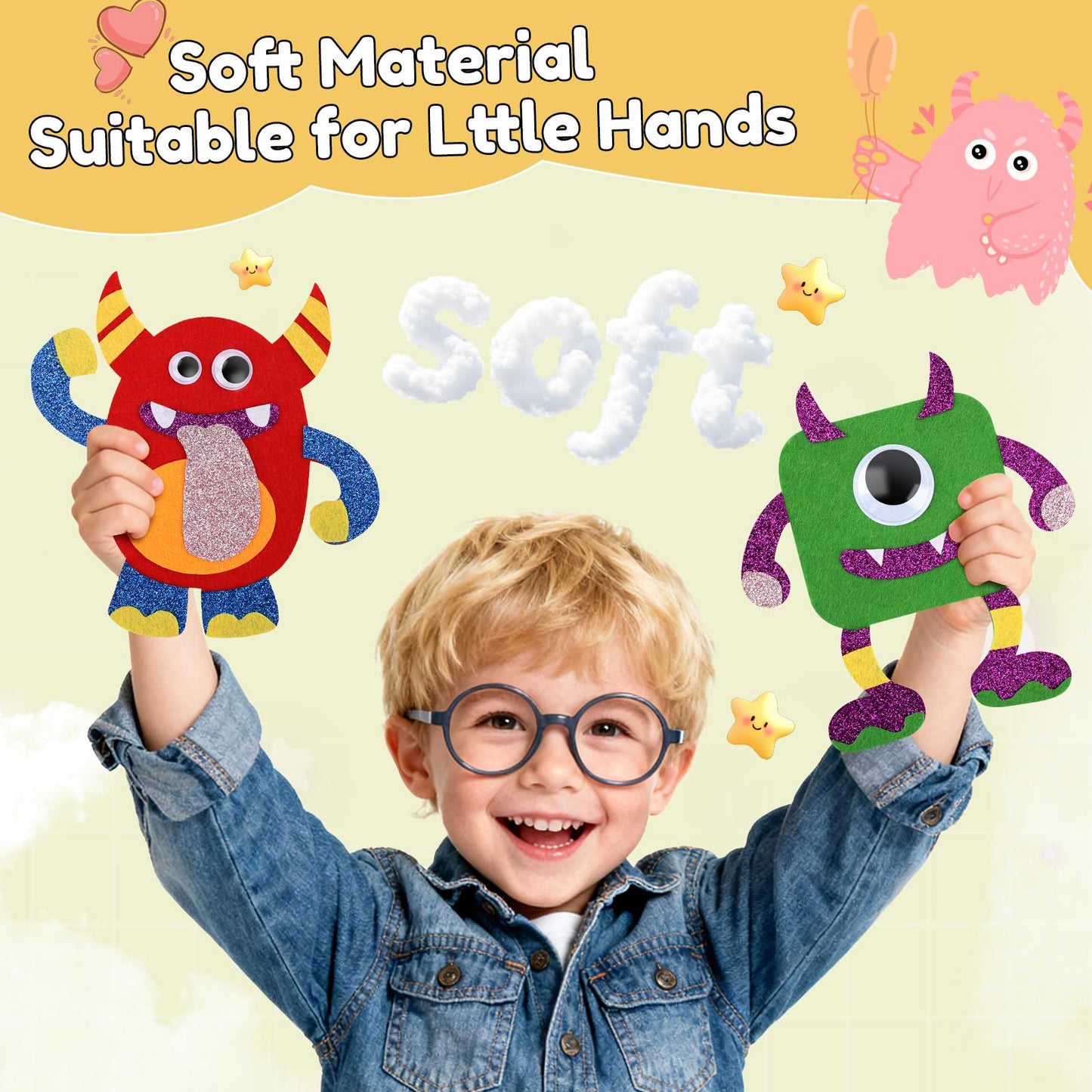 YOTOY Felt Sewing Kit for Kids - Toddler Arts & Crafts for Ages 3-5 - Girls Boys 4-6 Birthday Gift - DIY Beginner Needle and Thread Kit - DIY Kid Craft Activities Ages 3 4 5 6 Years