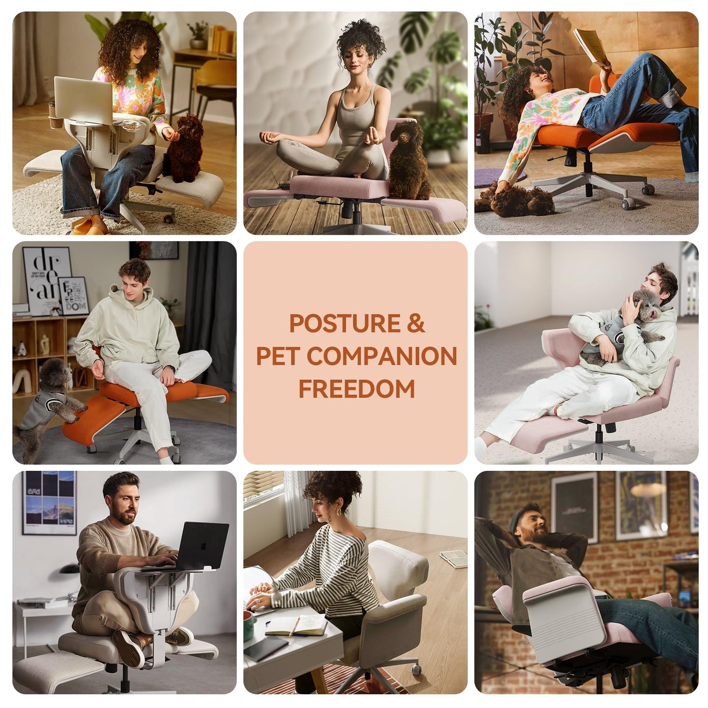 Newtral Freedom-X Criss Cross Chair with Wheels & Amrests- Cross Legged Office Chair with Laptop Tray, Multi-Position Recliner Chair, Adjustable Ergonomic Chair, Relax, Work from Home