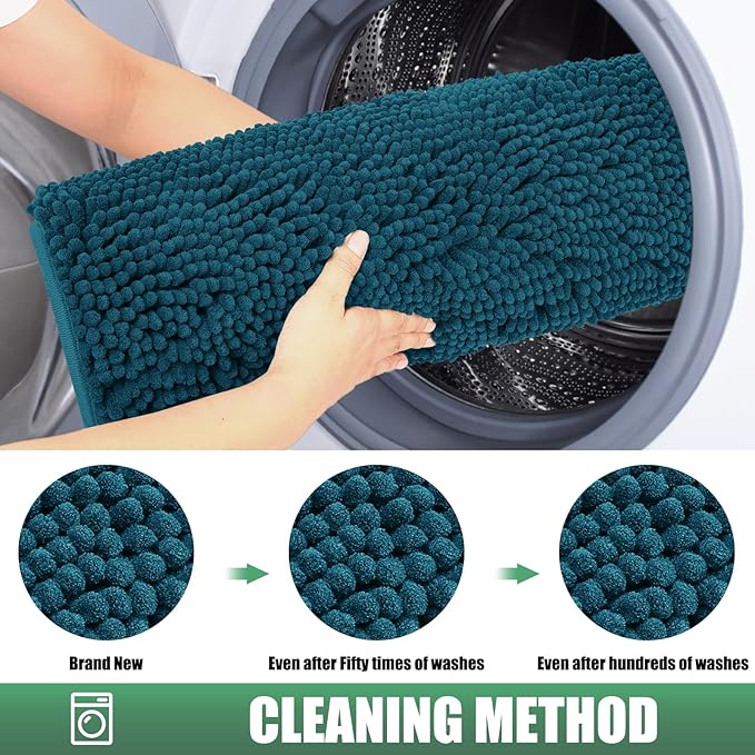 IM HOME Chenille Absorbent Outdoor Doormat 71" x 25", Washable Muddy Door Mats for Dog Non Slip Heavy Indoor Doormat Soft Front Inside Doormats for Entryway, Mud Dog Paws, Patio Teal Blue