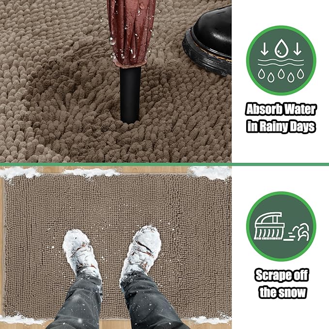 IM HOME Chenille Absorbent Outdoor Doormat 71" x 25", Washable Muddy Door Mats for Dog Non Slip Indoor Doormat Dog Mat for Muddy Paw Front Inside Doormats for Entryway Beige