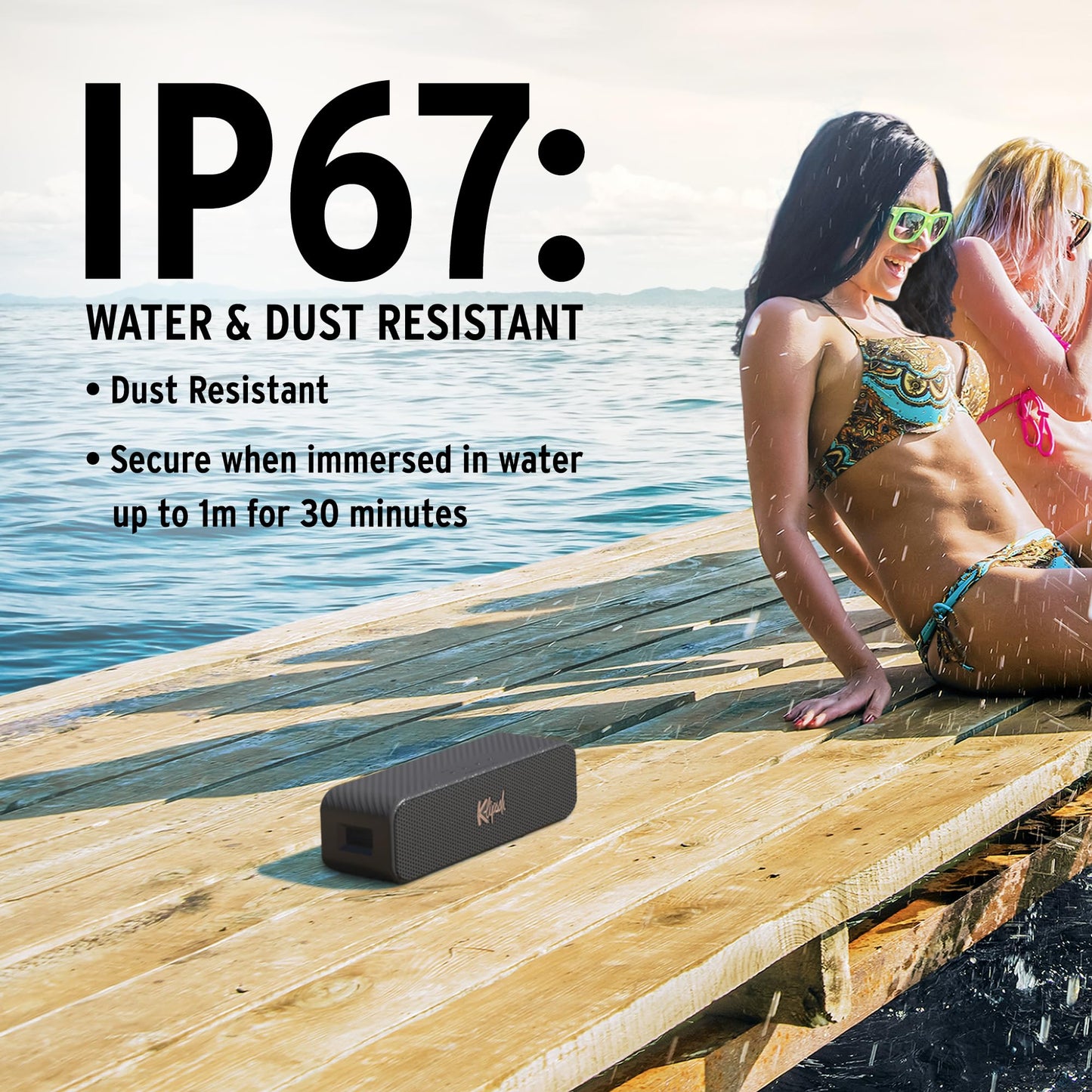 Klipsch The Detroit Portable Bluetooth Speaker with Dual 1" tweeters and 3" woofers, IP67 dust and Waterproof Rating, 20 Hours of Playtime for a Premium Live Concert Experience