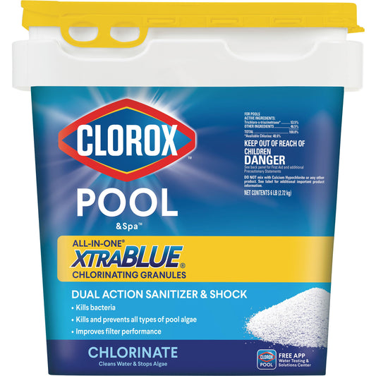 CLOROX Pool&Spa All-in-One XtraBlue Chlorinating Granules, Kills Bacteria & Stops Algae, Blue, 6 Pounds