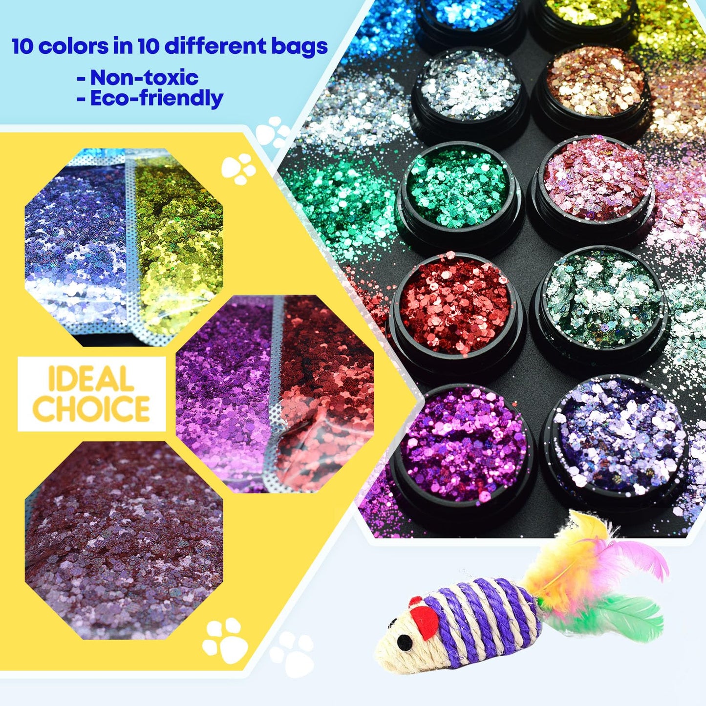 10 Bags Chunky Glitter, Foluvinzzis Holographic Hexagon Crafts Sequins Mix Glitter for Tumbler, Resin, Epoxy, Slime, Holiday Decoration, Nail Arts, Printing, Face, Hair, Makeup