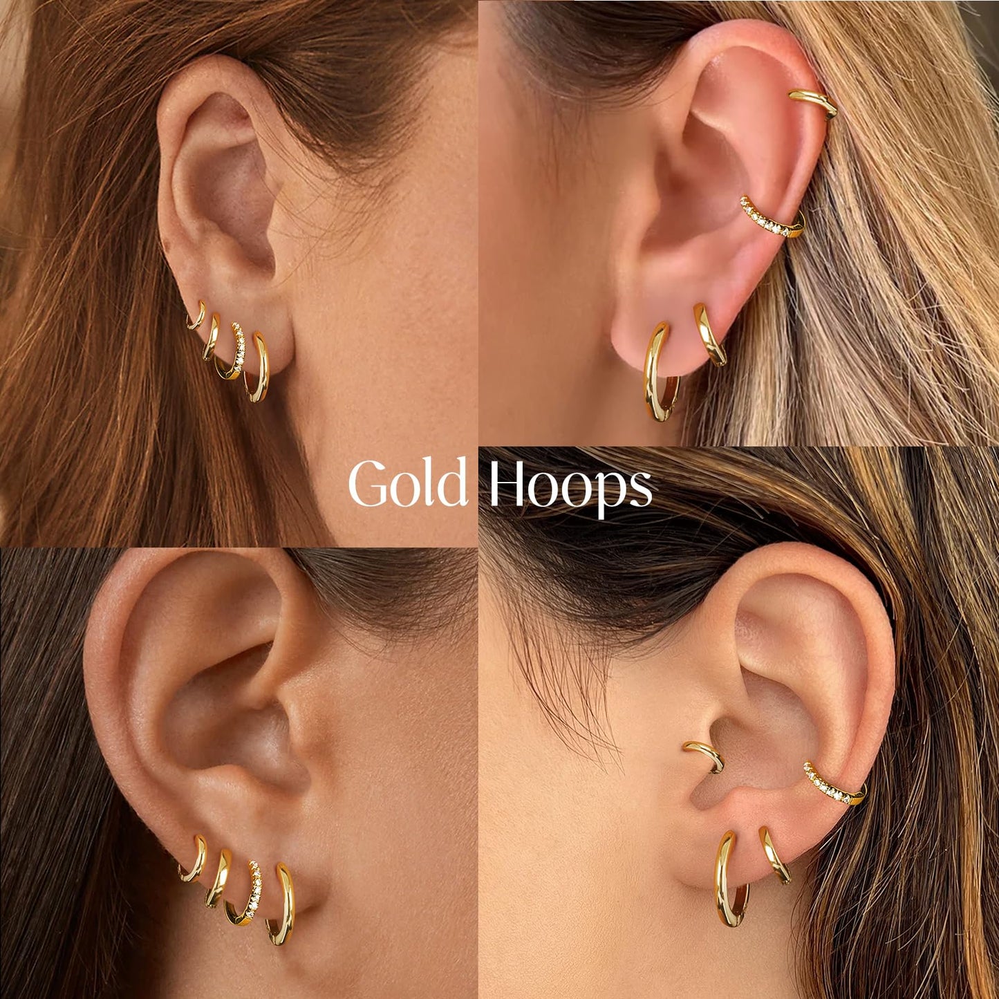 Gold Plated Earrings for Women Trendy Small Huggie Hoop Earring Set for Women Gold Plated Stack Cartilage Earrings for Multiple Piercing Lightweight Mini Thin Cute Dainty Trendy Jewelry Gifts