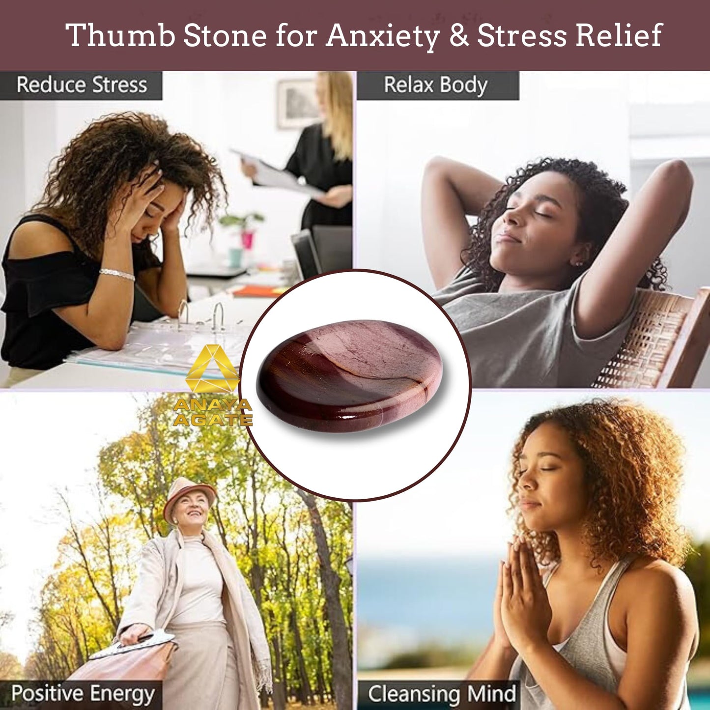 Anaya Agate Mookaite Jasper Worry Stones Certified Crystal Thumb Worry Stone for Anguish, Relaxing and Soothing Balance Stones for Meditation, Stress Relief Crystals and Healing Stones for Men, Women