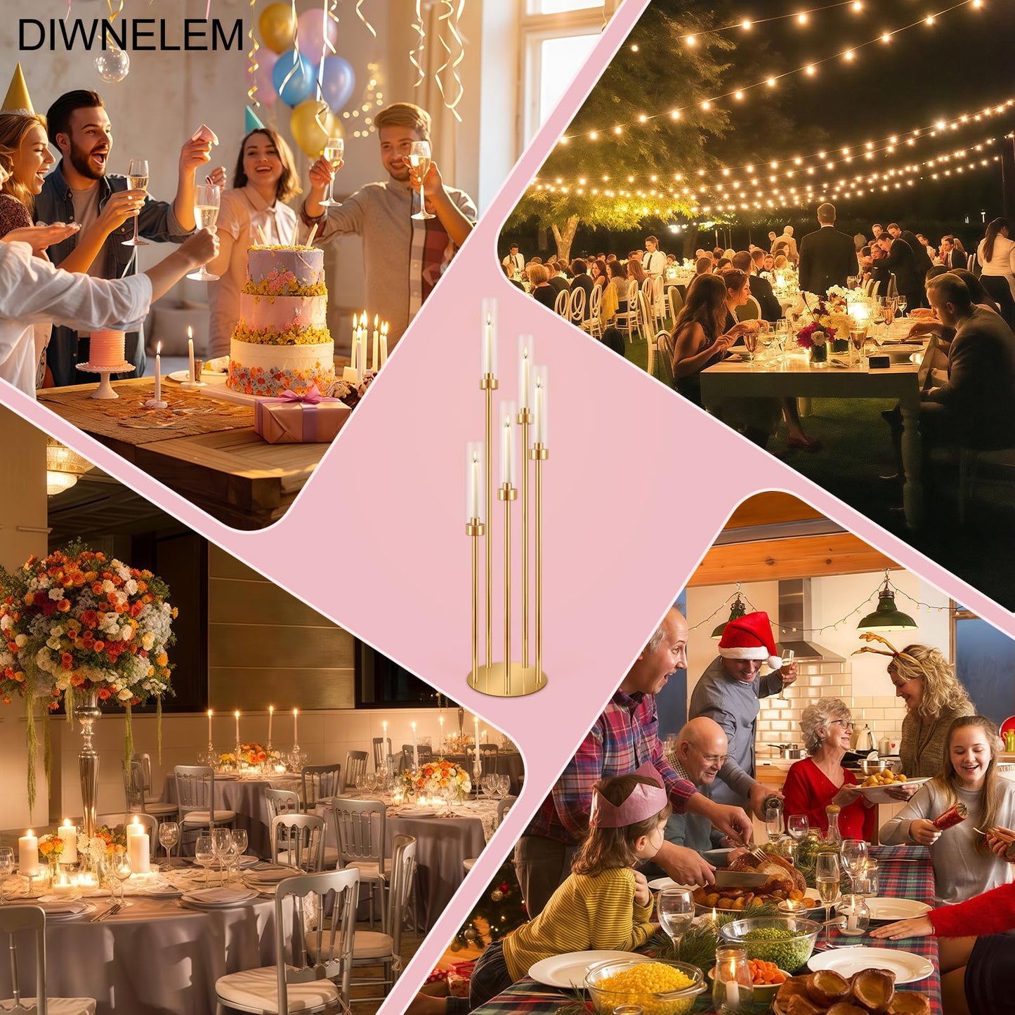 DIWNELEM 4 Pcs Gold Candelabra Centerpieces 5 Arm 42" Tall Metal Candle Holder Floor Candelabra Wedding Centerpieces Metal Candlestick Holders with Acrylic Removable Lampshade for Christmas Decoration"
