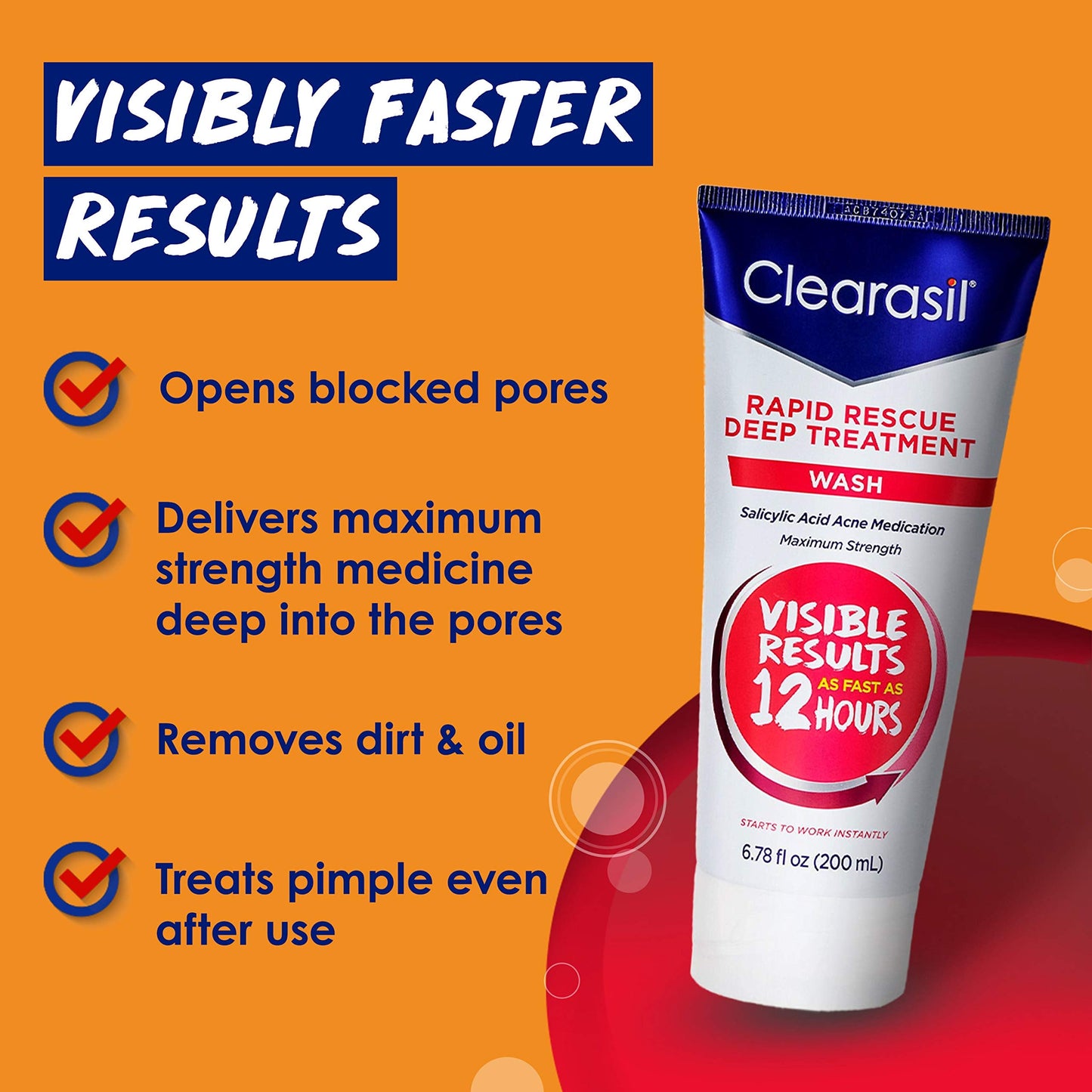 Clearasil Rapid Rescue Deep Treatment Acne Face Wash, Maximum Strenght with 2% Salicylic Acid Acne Medication, Acne-Facial Cleanser, 6.78 fl oz (Pack of 3)