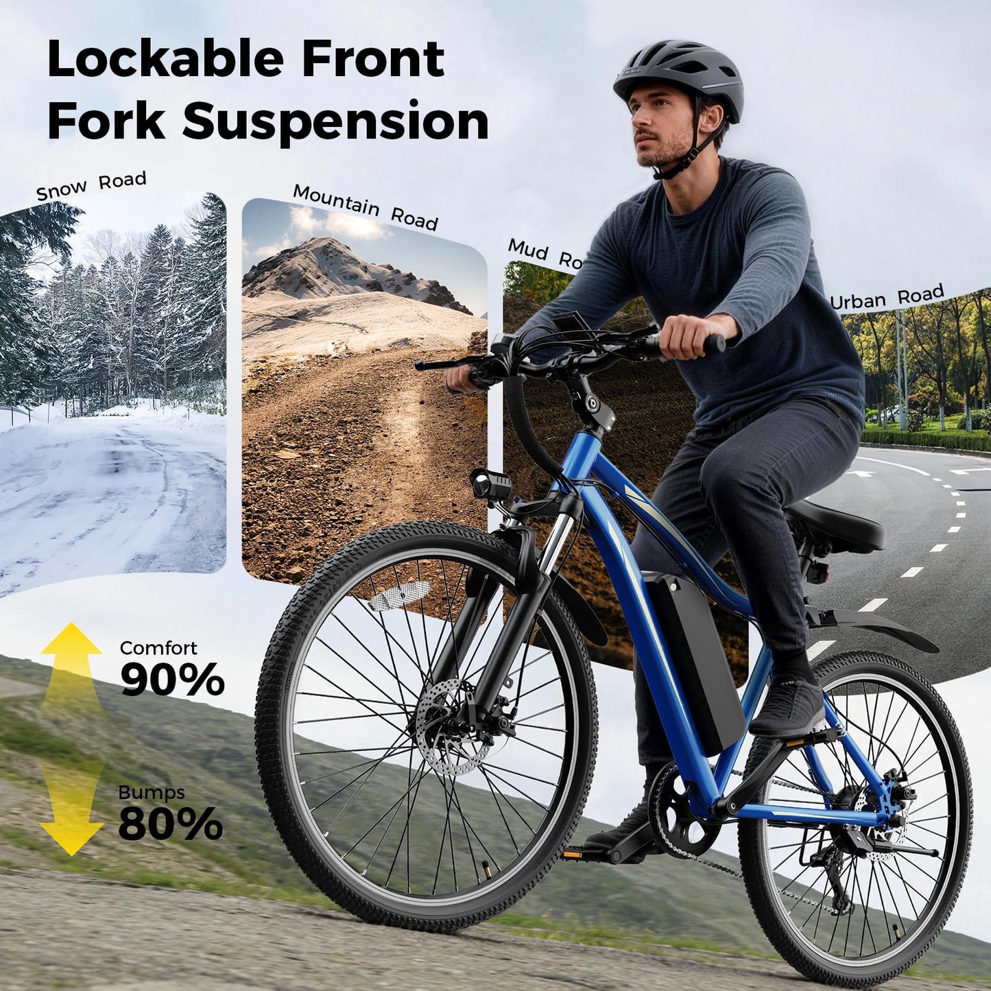 YOLOWAY Electric Bikes for Adults, 27.5" E Bikes for Adults with 1200W Peak Motor, 28 MPH, 50+ Miles Range Electric Bicycle, E Mountain Bike with 48V 10.4AH Removable Battery (deep Blue)