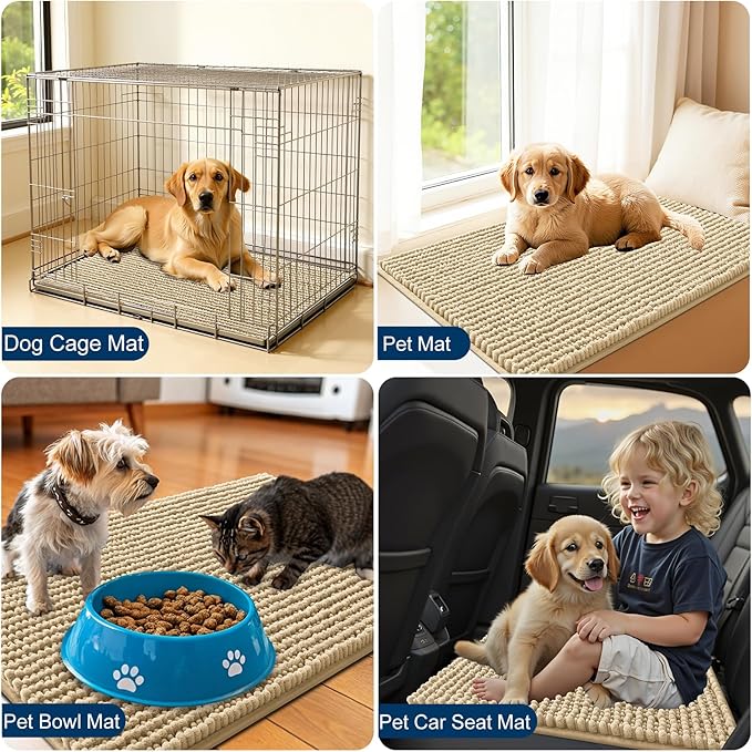 OLANLY Dog Door Mat for Muddy Paws 70x24, Ultra Absorbent Chenille Mud Doormat, Non-Slip Washable and Dirt Trapping Doormat for Indoor Entryway, Quick-Dry Indoor Pet Bed Mats for Dogs, Beige