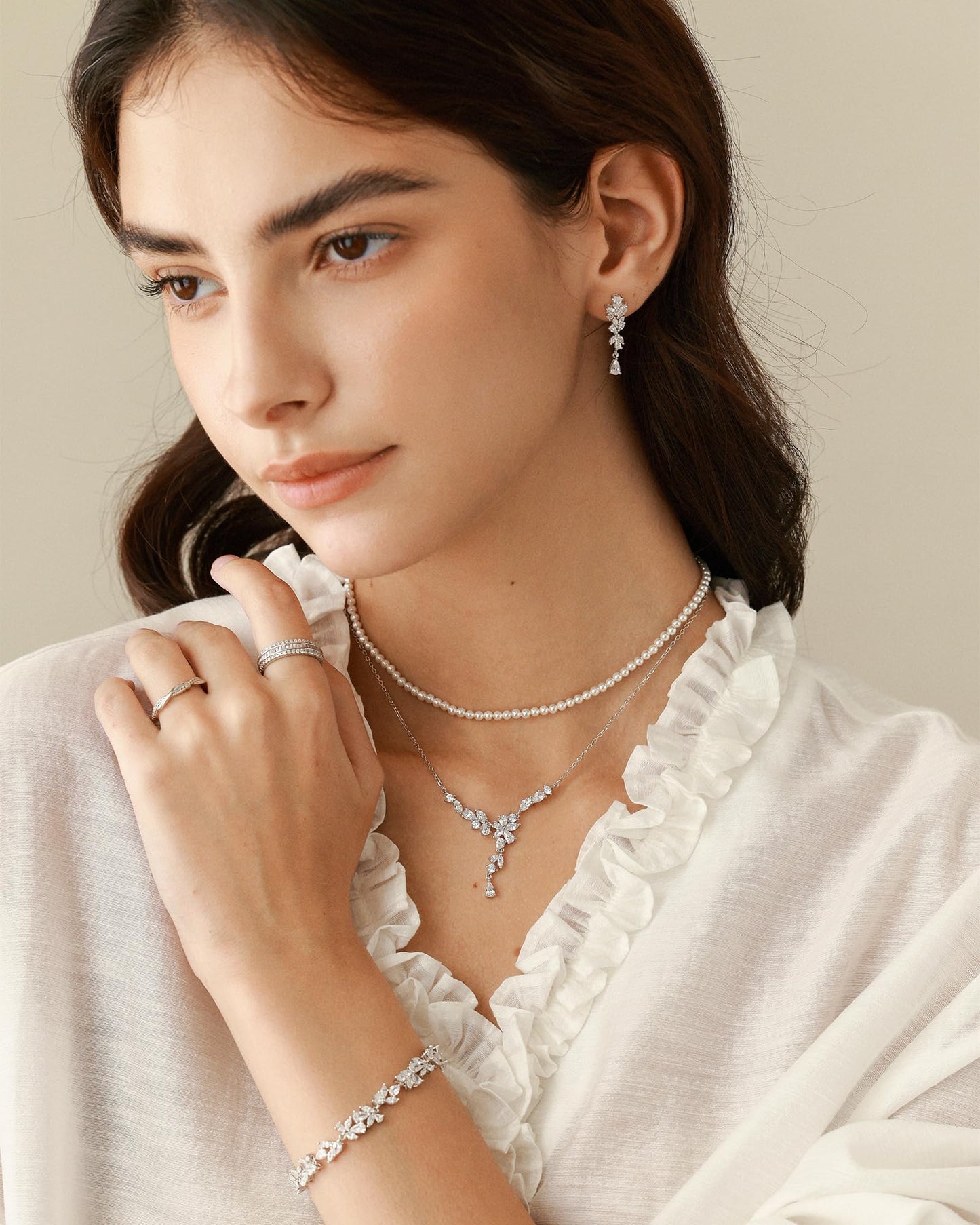 FANCIME Wisteria Bouquet Necklace for Women White Gold Plated Sterling Silver Purple Flower Drop Y Necklace Fine Jewelry Wedding Birthday Anniversary Graduation Mothers Day Gifts for Wife Women Bride Her
