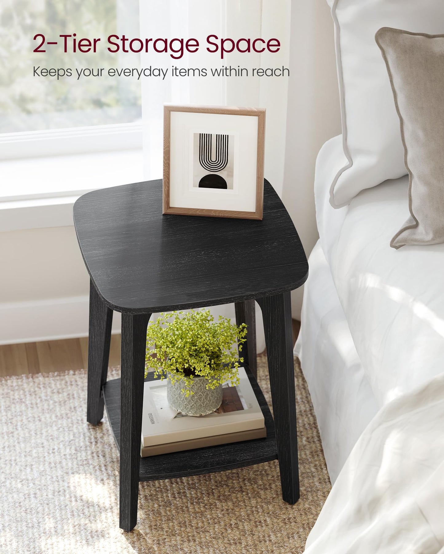 VASAGLE MAEZO Collection - Side Table, 2-Tier Small Square End Table, Nightstand with Tapered Legs, Curved Transitions, for Small Spaces, Living Room, Bedroom, Charcoal Gray ULET236B01