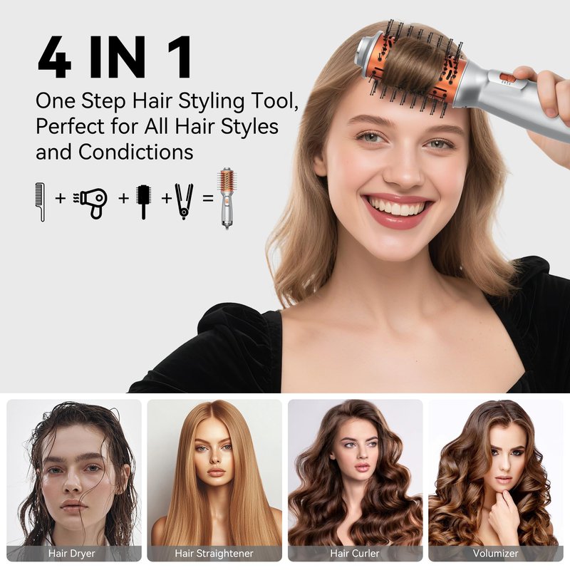 Double Voltage Mini Hair Dryer Brush,Traval Hair Brush 100-240V,3 Heat & 2 Speed Settings Oval Barrel Thermal Brush,Blow Dryer Brush for Dry,Straightening,Voluming