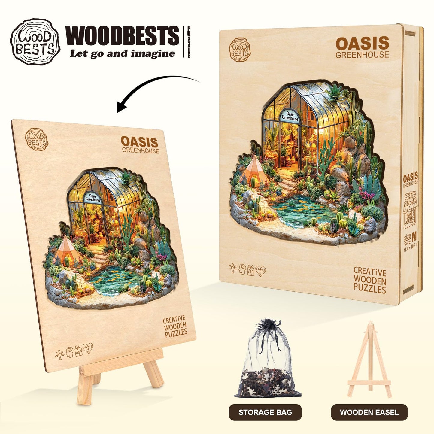Wooden Puzzles for Adults, Oasis Greenhouse Wooden Jigsaw Puzzle, Wood Puzzles Adult, Unique Shape 3D Visual Flat Puzzle Home Decor Gifts for Puzzle Lovers & Friends (M-11.4 * 10.2 in-175pcs)