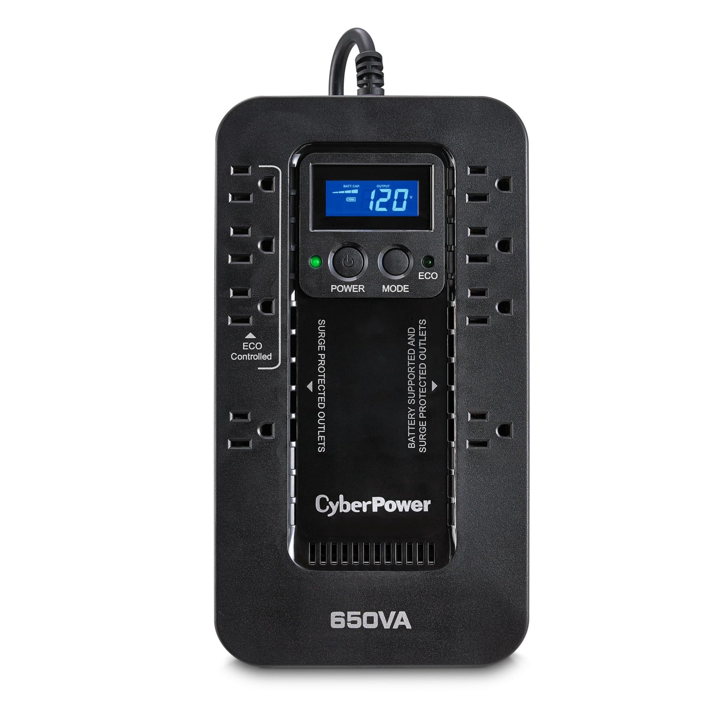 CyberPower EC650LCD Ecologic UPS Battery Backup and Surge Protector, 650VA/390W, 8 Outlets, ECO Mode, Compact, UL Certified