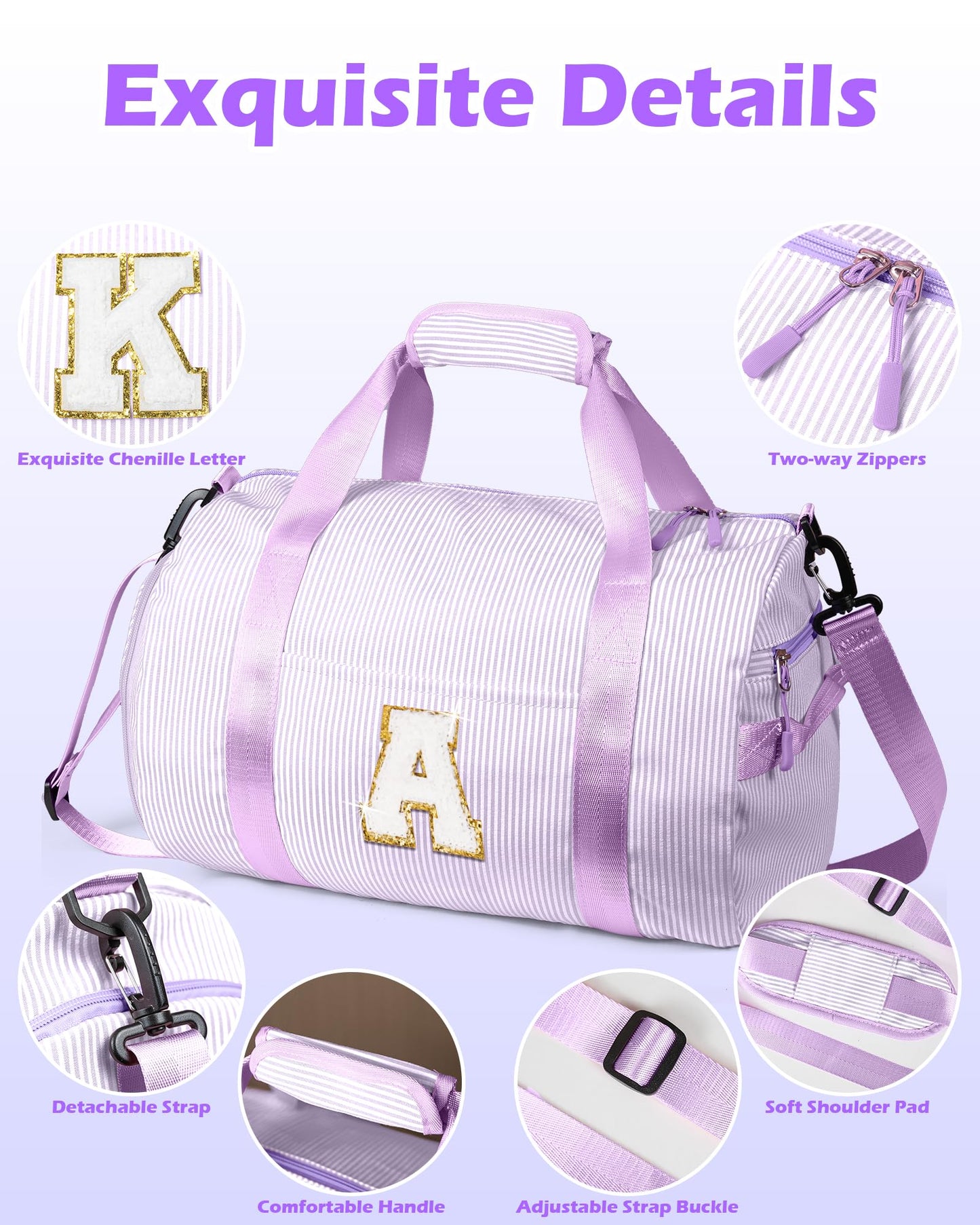 Vogewood Dorm Room Essentials, Girls Travel Duffle Bag, Kids Initial Overnight Duffel Bags with Shoe Compartment, Personalized Dance Bag with Cosmetic Pouch, Gifts for Teenager (Letter G)