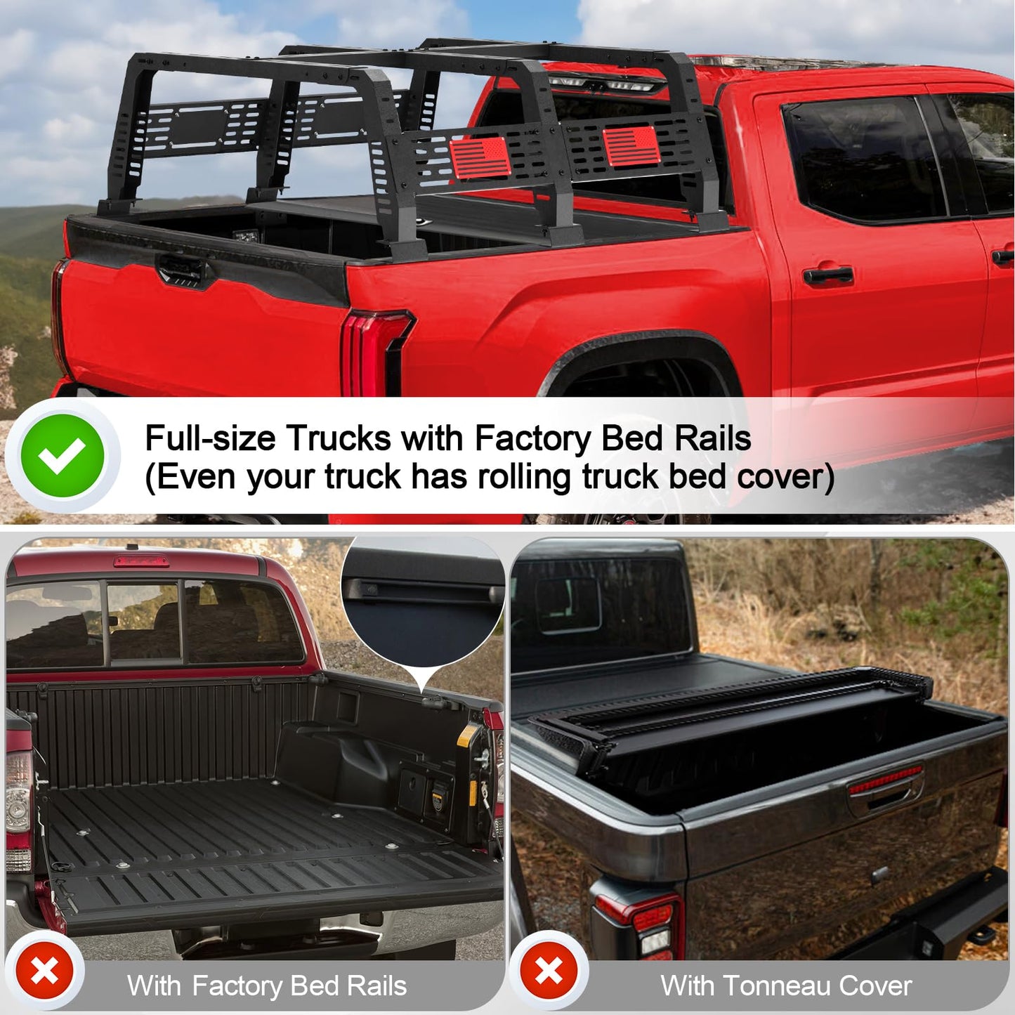 LONGSUN 22.5" High Truck Rack for Full-Size Trucks Without Bed Rails Overland Bed Rack for 2002-2025 Dodge Ram 1500, 2014-2025 Chevy Silverado 1500, 2007-2013 Tundra