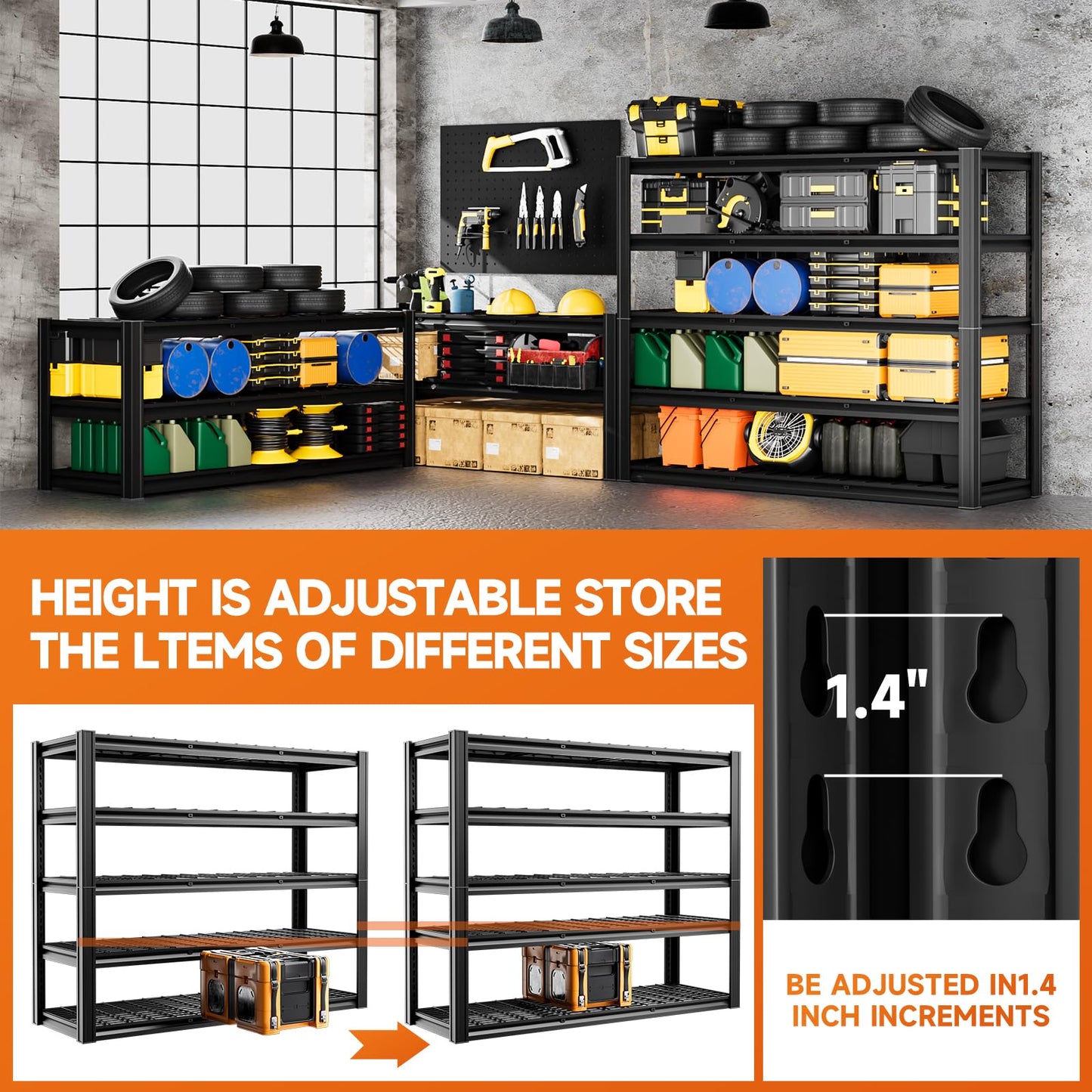 cynnda 5-Tier 60" W x 20" D x 72" H Garage Shelving 30000LBS Heavy Duty Adjustable Storage Shelves Basement Industrial Shelving Units(Black)