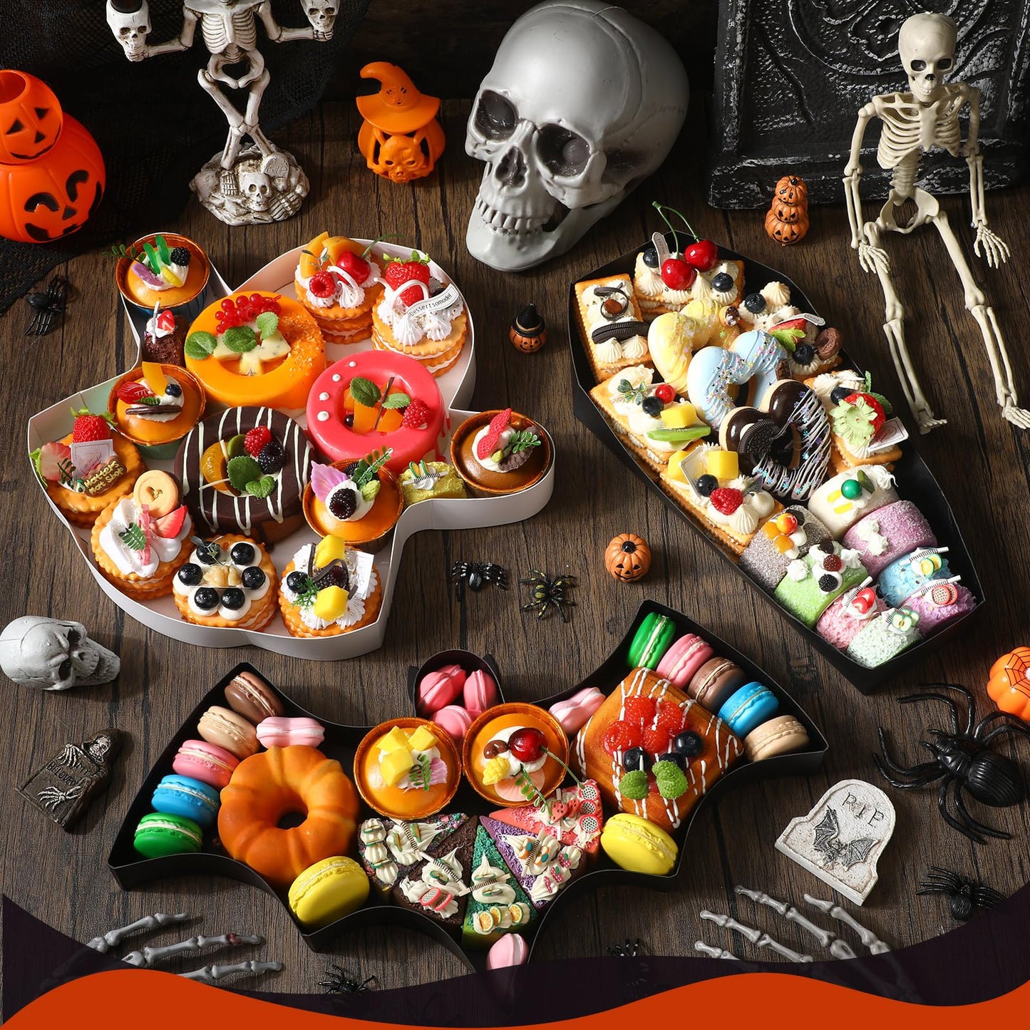 3 Pcs Halloween Fillable Cardboard Tray 13.4'' Ghosts Bats Coffins Charcuterie Paper Box Halloween Serving Food Tray Gift for Halloween Snack Cookies Candy Party Supplies