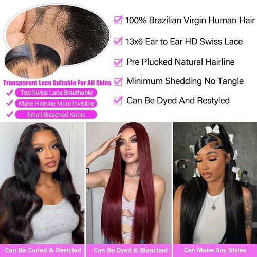 Zlzlblbl Straight Human Hair Wigs 18inch 13x6 Hd Lace Front Wigs Human Hair Pre Plucked 100 Percent Human Hair Wigs for Women Natural Color Glueless