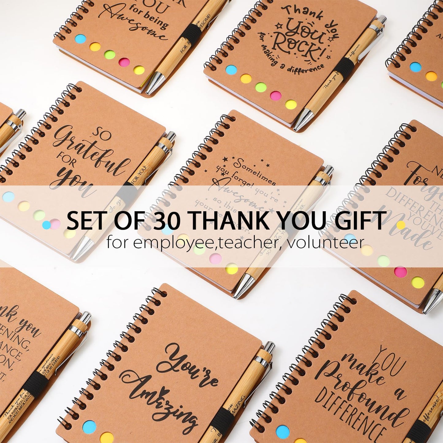 Honoson 10 Set Employee Appreciation Gifts Bulk Inspirational Notebook with Sticky Note and Bamboo Pen Set Thank You Gifts for Coworkers Team Staff Group Office Teacher (Kraft)