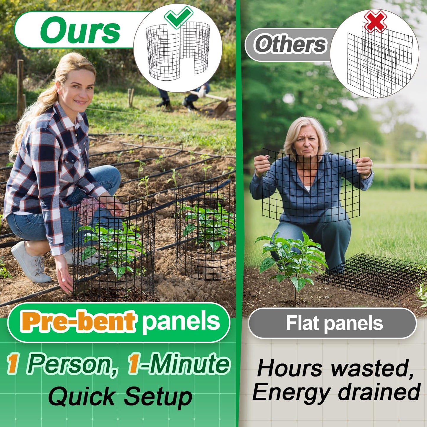 12-gauge Wire Pre-Bent Quick Setup Plant Protectors from Animals -14''H *13''Dia Chicken Wire Plant Cages to Keep Rabbits Deers Squirrels Out, Garden Bunny Barricades with Zip Ties Stakes, 7Pack