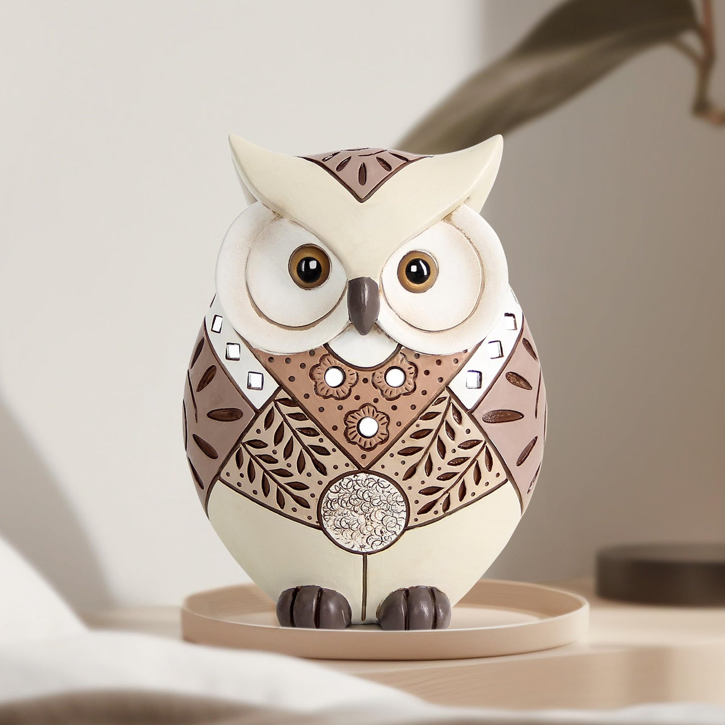 Owl Statue Home Decor Accents, Boho Decor for Living Room, Cute Owl Figurines Shelf Table Desk, Animal Statues and Sculptures Indoor Decorations for Women, Bird Lover Collection Wisdom Symbol