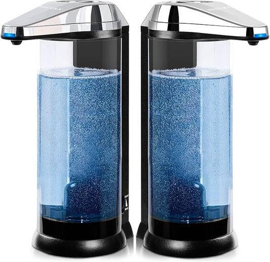 Secura 17oz Automatic Liquid Soap Dispenser, Touchless Battery Operated Hand Soap Dispenser with Adjustable Soap Dispensing Volume Control Dial, Personal Care Dispenser (Chrome-2Pcs)