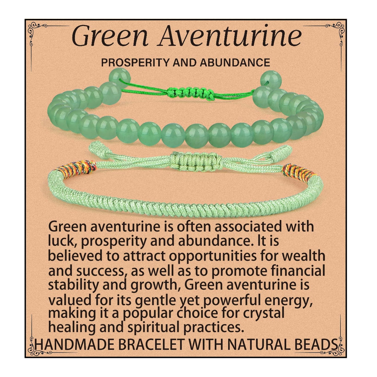 LPBeads 6mm Green Aventurine Bracelet with Handmade Rope Bracelet Size Adjustable Natural Stone Crystal Healing Bracelets Gifts for Unisex Adults