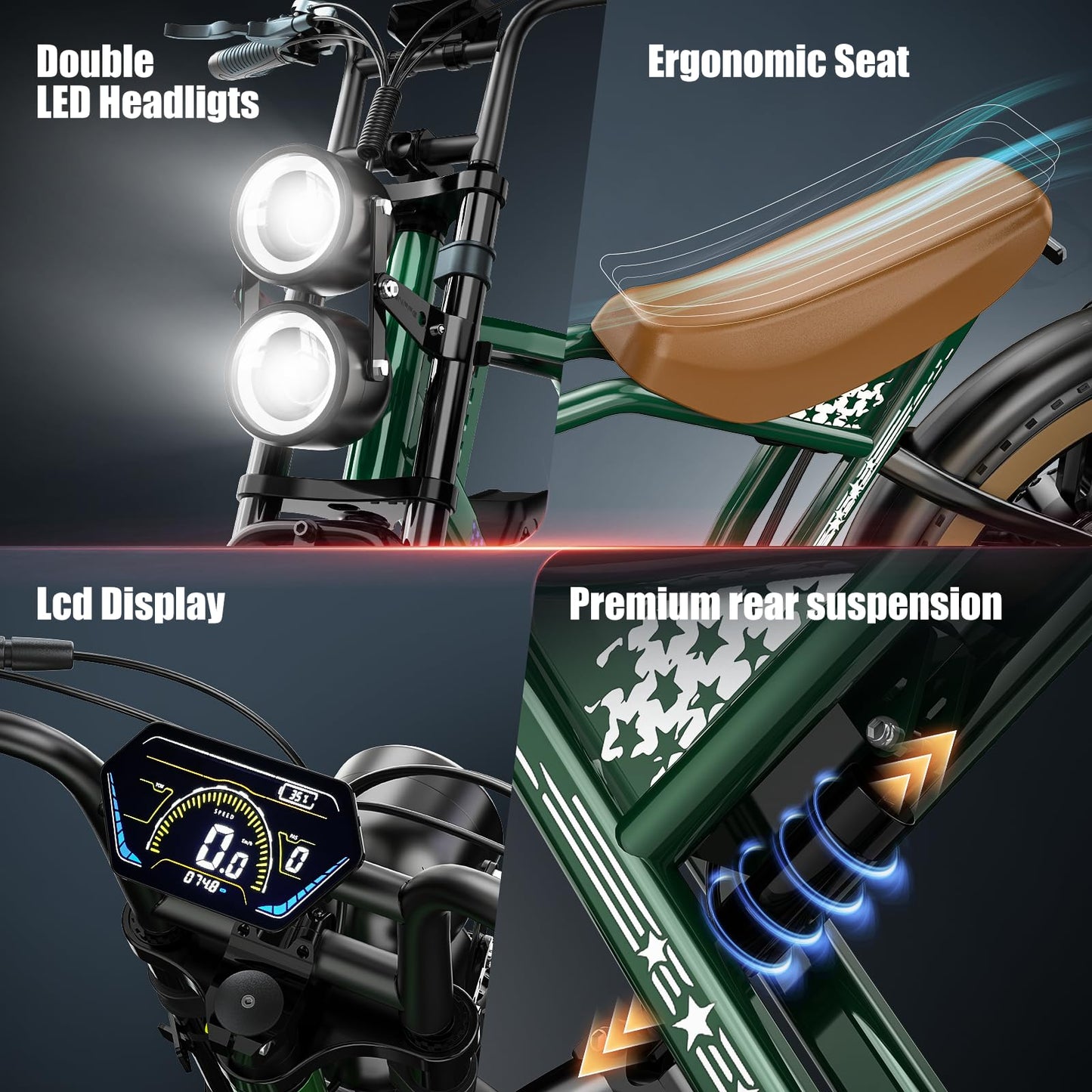 ES2 Ultra Off Road Electric Bike, 22.5 Ah Super Battery Full Suspension Ebike, 92NM Torque Super Power Hydraulics Ebike, Up to 32MPH and 100 Miles, 7-Speed 20" Fat Tire All Terrain Electric Bike