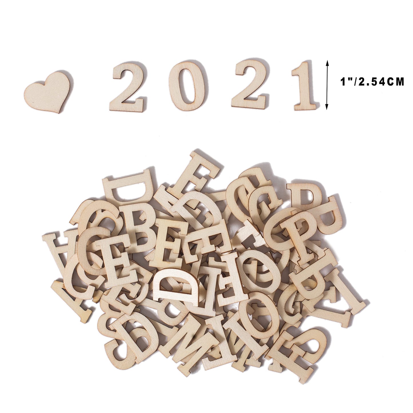 270 Pieces 1 Inch Wood Alphabet Letters Wooden Numbers Mini Blank Symbols Unfinished Heart Star Paw with Rustic Storage Tray for Home Decor Spelling Education Homemade Crafts Party Gifts