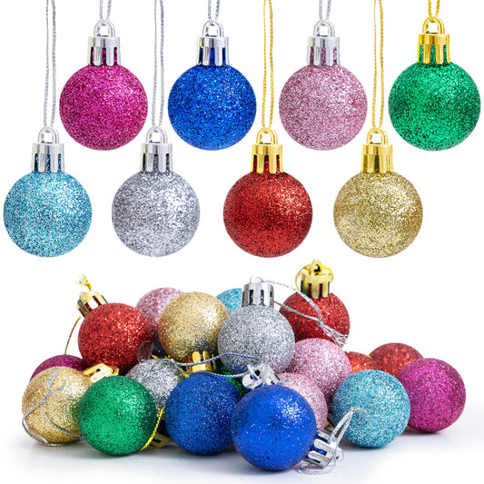 24PCS Christmas Ball Ornaments，1.18 Inch Mini Glitter Christmas Balls Xmas Tree Hanging Decorations Decorative Balls for Xmas Tree Outdoor Indoor DIY Craft Party Supplies, 8 Colors