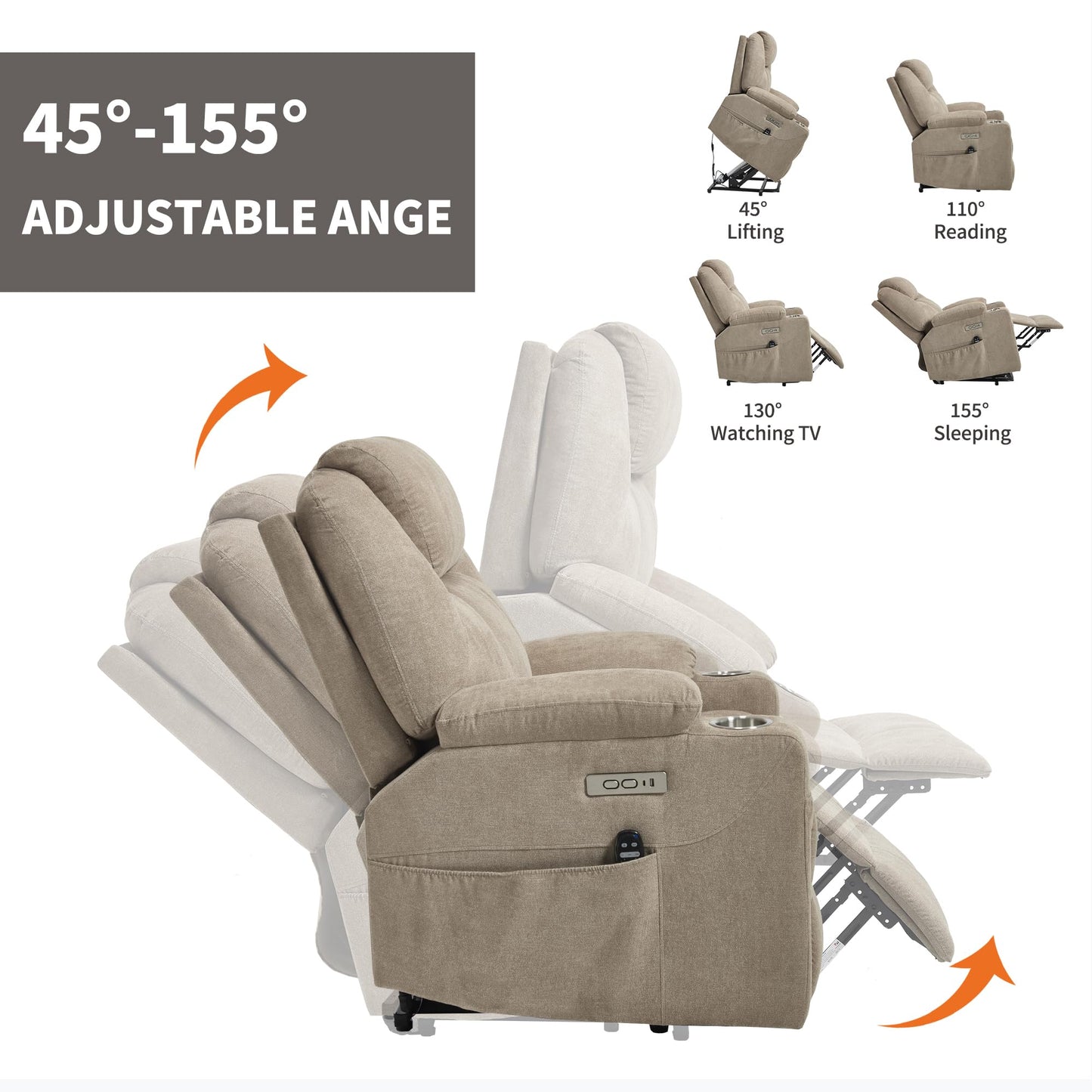KEIKI Power Lift Recliner Chair with Massage and Heat, Electric Lift Assist, 8 Vibration Modes, Lumbar Heat Therapy, for Senior Living Room, Home Theater, Brown Polyester