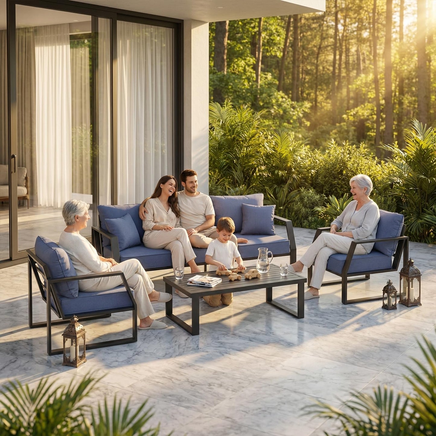 knocetx Oversized Outdoor Aluminum Patio Loveseat, 5" Thick Cushions Deep Seat Sofa, Modern Design with Wide Armrests, All-Weather Rustproof Frame for Backyard, Porch, Garden