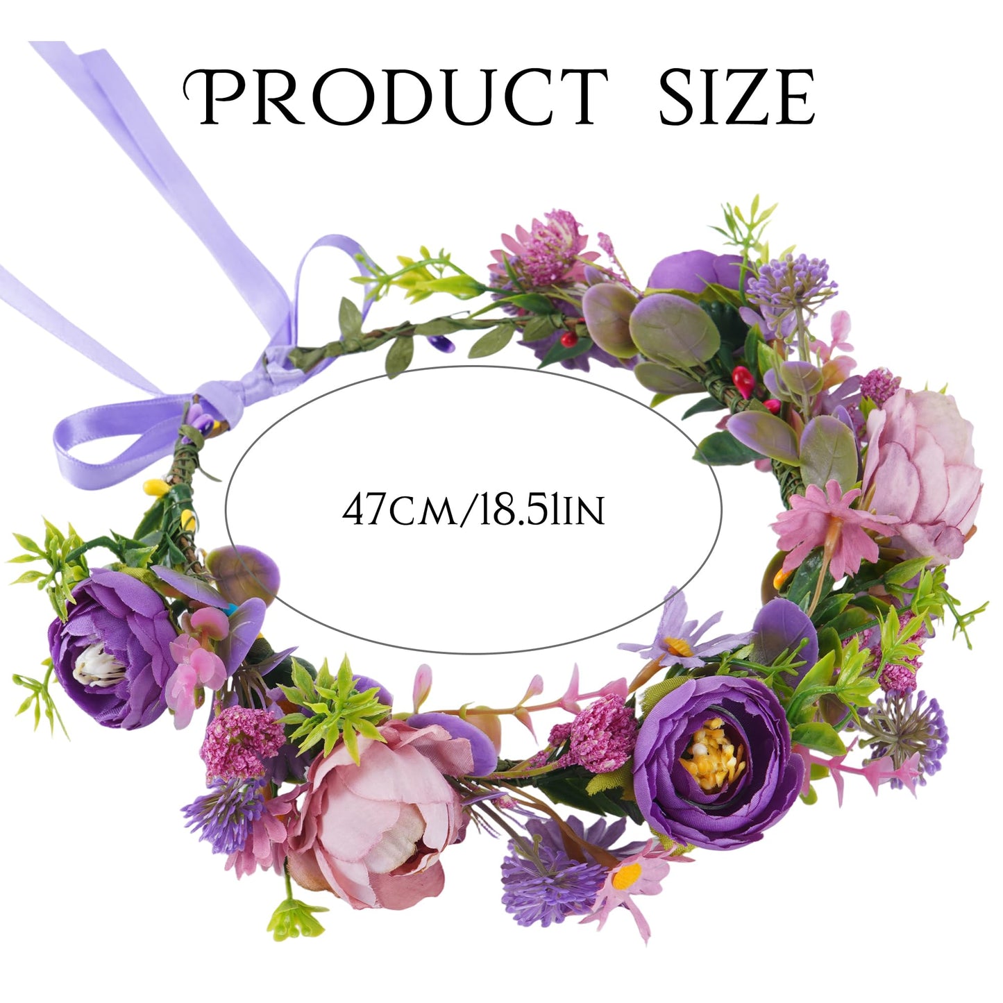 KorViSHOW Purple Flower Crown Headband, Artificial Fairy Daisy Floral Headpiece, Forest Boho Bridal Flower Crown for Women Girls Maternity Renaissance Weeding Festivals Birthday Hair Accessories