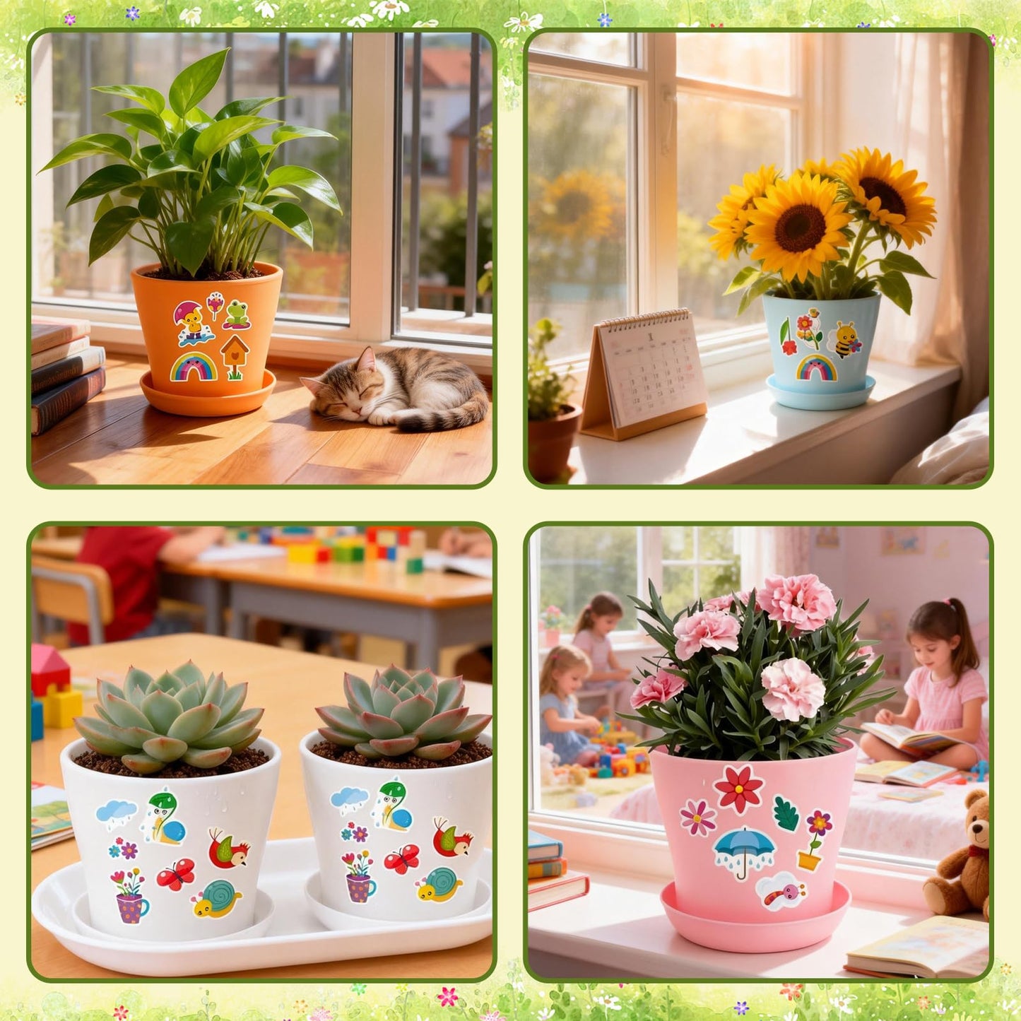 Adboros Garden Paper Pot Craft Kit, 36 Durable Resin Garden Pot with Tray Drainage Holes Adhesive Stickers and 40 Colorful Writable Cards, Flower Plant Spring Craft for Classroom DIY Flower Planting
