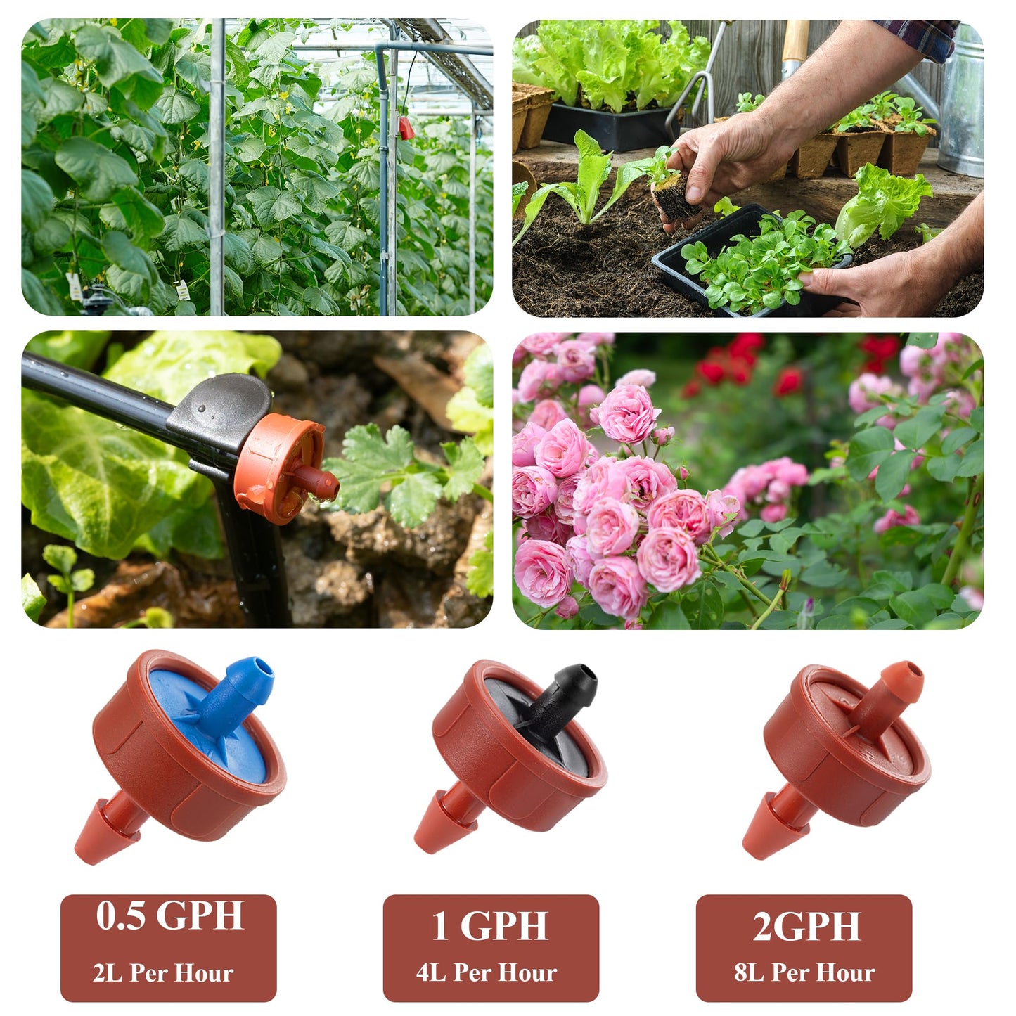 60Pcs 1 GPH Pressure Compensating Irrigation Spot Drippers,Constant Flow Barb Outlet Watering Dripper Emitters Heads Parts for 1/4 Inch Watering Tubing Line for Garden Pots Plants Irrigation Systems