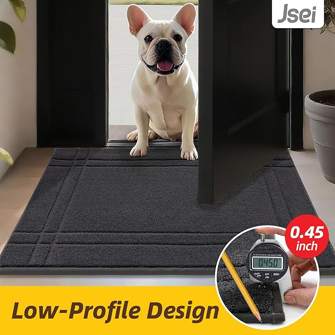 JSEI Entryway Rugs Doormat 36"x60", Non-Slip Dirt Trapper Door Mats Indoor, Washable Absorbent and Stain Resist Welcome Floor Mat for Front Door, Dog Door Mat, Dirty Wet Shoes & Paws, Dark Grey