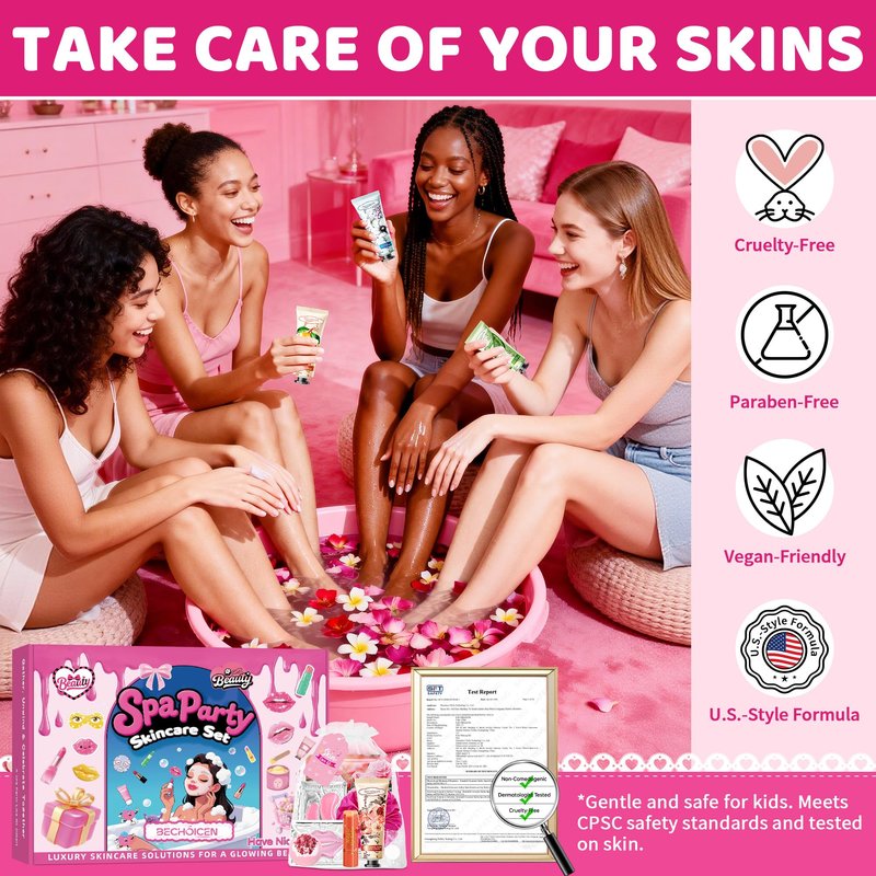 CHANGARLOAD 121 PCS Spa Party Supplies for Girls, Spa Party Favors Set with Face Masks, Lip Balm, Hand Cream, Under Eye Patches, Lip Mask, Foot Bath Bombs, Gift Bags for Birthday Sleepover