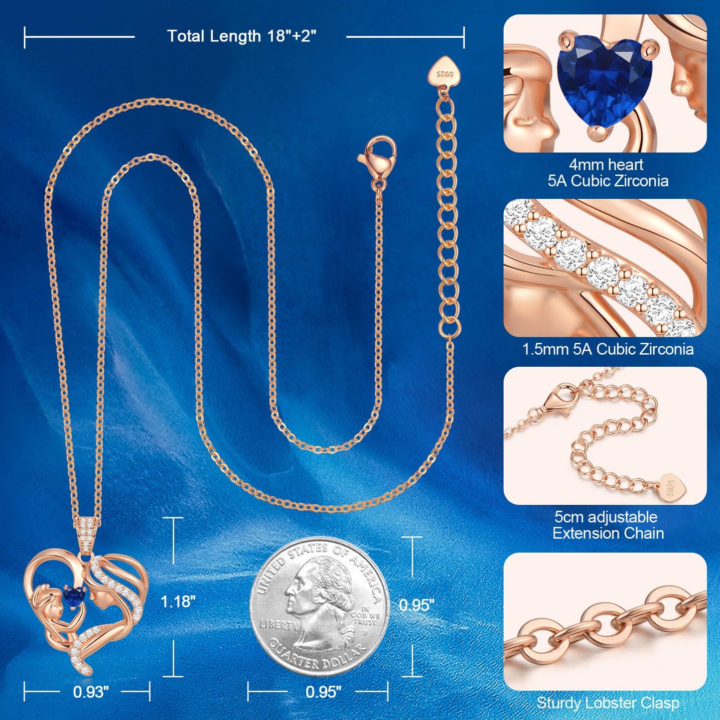 Zifeel Mothers Day Gifts for Mom Wife Her Grandma, S925 Sterling Silver Birthstone Necklaces Jewelry for Women, Mother's Day Love Heart Pendant Necklace for Anniversary Birthday Christmas Day